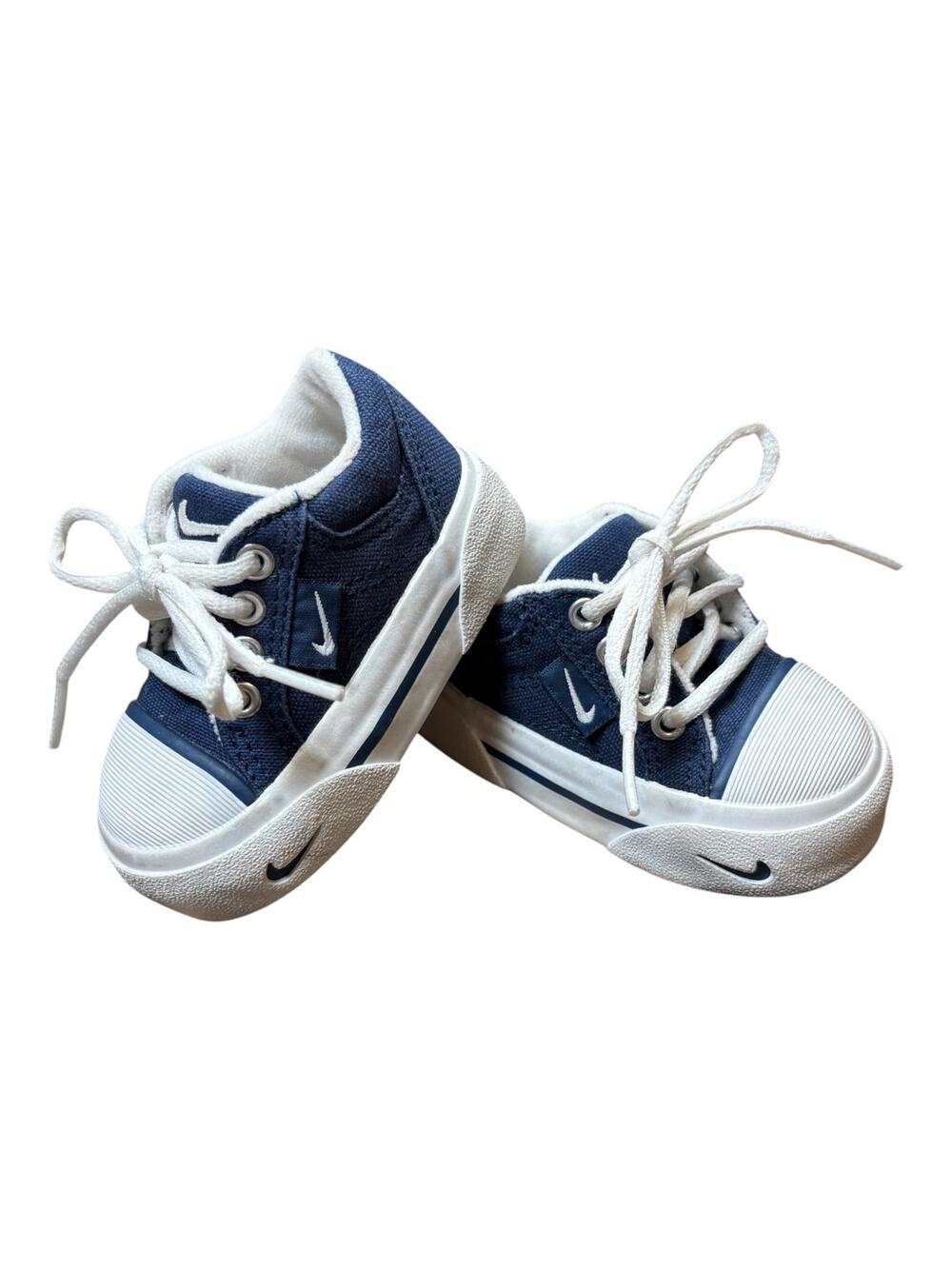 Vintage 90s Nike Hermosa Baby Low Top Canvas Sneakers Size 2C Navy Blue Swoosh